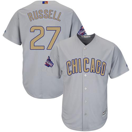 Cubs #27 Addison Russell Grey Gold Program Cool Base Stitched MLB Jersey - Click Image to Close